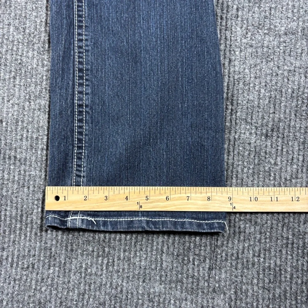 DO Denim Bootcut Jeans Womens 14 Dark Blue Thick Stitch Flap Pocket Y2K Style - Picture 6 of 15